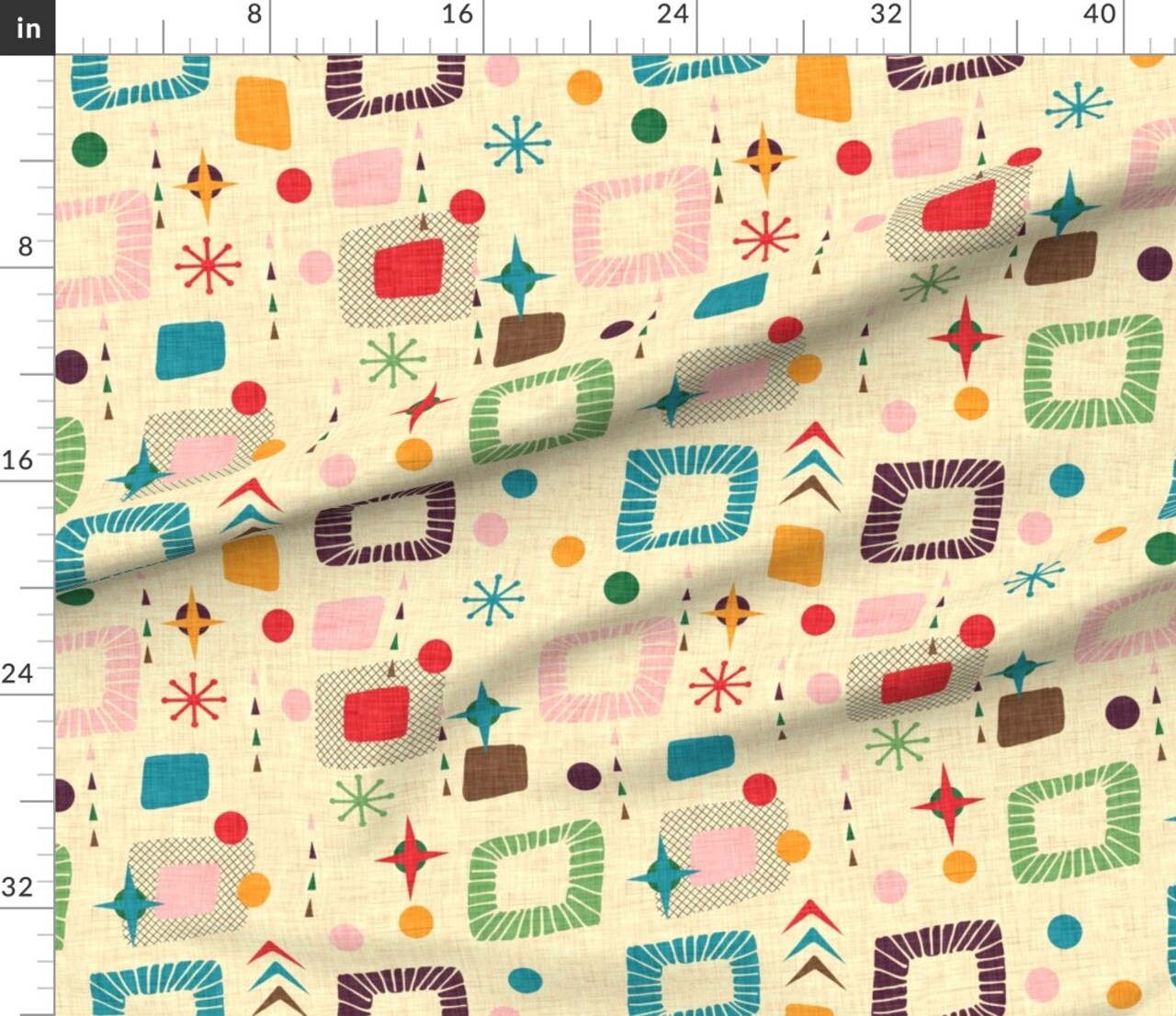 Retro Mod Mid Century Modern 1950S Geometric Atomic Colorful Midcentury Custom Printed Fabric by Spoonflower Various Fabrics by the Yard or Fat Quarter